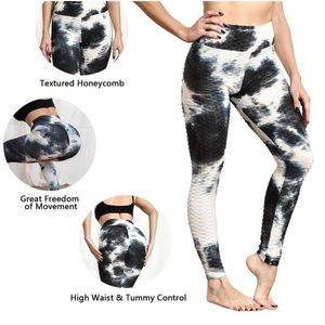 Viral Peach Butt Leggings Black White Honeycomb Tie-Dye Leggings M L